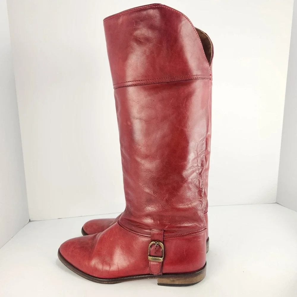 Joan & David Vintage Italy 37.5 Red Leather Knee High Riding Boots Women's 6.5